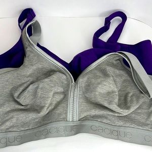 Cacique (Lane Bryant) Cotton Bras Sz 40DD. Purple. Gray. Lot of 2